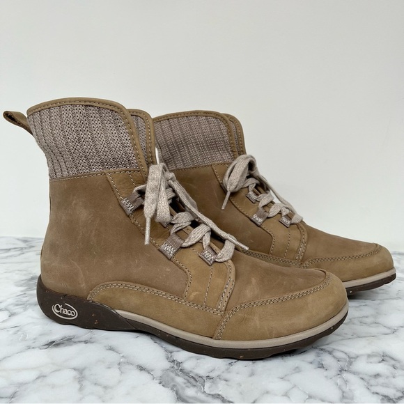 Chaco Women’s Barbary Leather Lace Up Boots Hiking Outdoor Casual in Mink Tan 9 - Picture 2 of 14